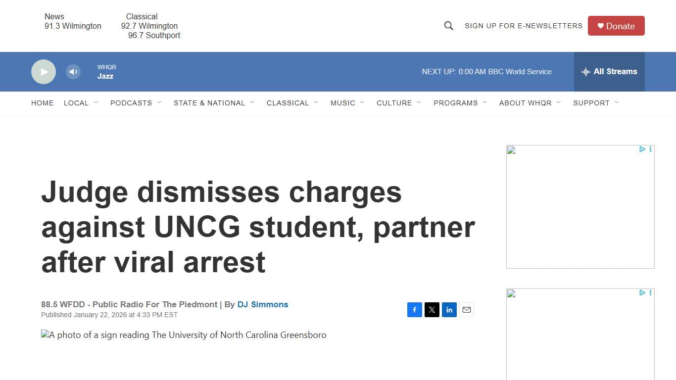 Judge dismisses charges against UNCG student, partner after viral arrest WHQR